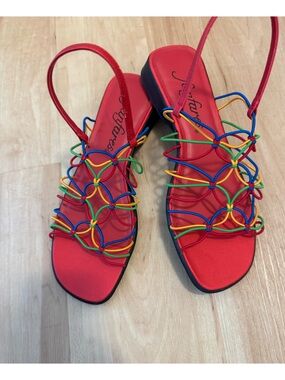 Rainbow Pride Red Multicolor Strappy Slingback Sandals Women's 8